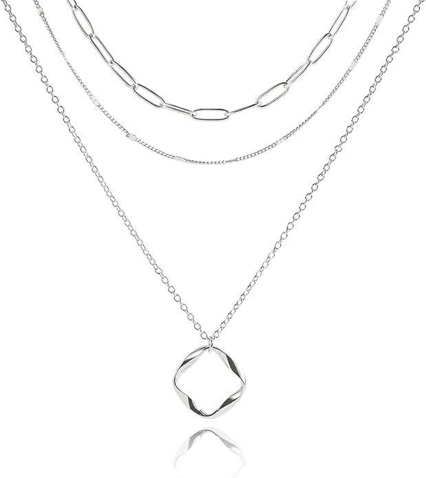 Layered Gold Necklaces for Women, Stackable 14K Gold Plated Necklace, Dainty Cross/Circle/Heart Pendant layered Necklace, Adjustable Dainty Gold/Silver Necklace Jewelry Set for Women