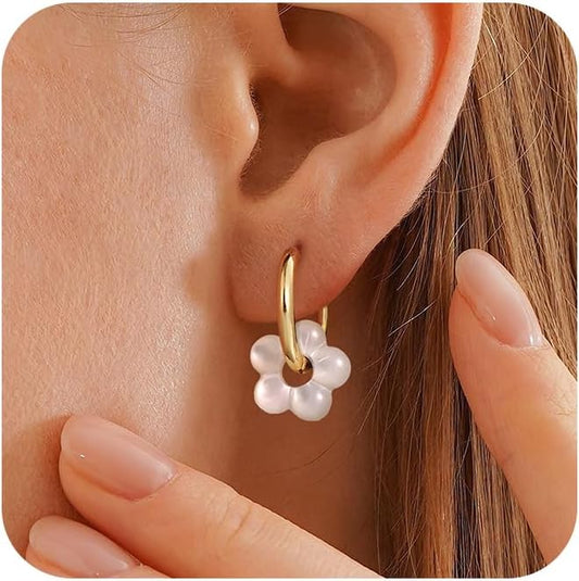 Gold Pearl Dangle Earrings for Women, 14K Gold Plated Small Pearl Drop Huggie Hoop Earrings, Hypoallergenic Dainty Gold Earrings Wedding Jewelry Gifts for Women Trendy
