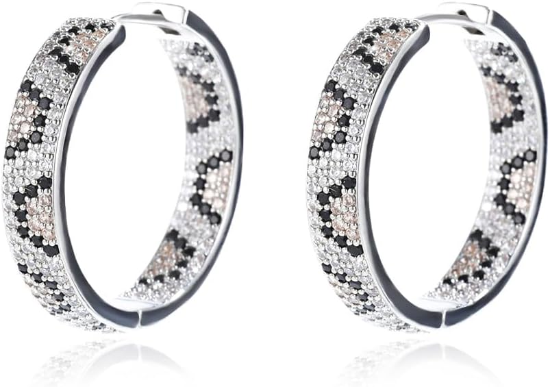 Rose Gold Hoop Earrings for Women, 925 Silver-Plated Thickened Hypoallergenic Earrings, CZ Black Gemstone-Inlaid Earrings - Women's Fashion Jewelry