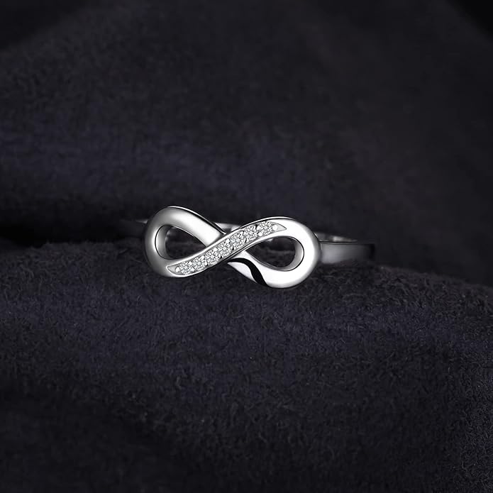 JewelryPalace 14k White Yellow Rose Gold Plated 925 Sterling Silver Rings for Women, Cubic Zirconia Promise Rings for Her, Stackable Wedding Bands Rings for Women Infinity Forever Love Knot Ring