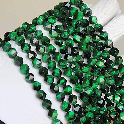 MJDCB Best Sellers Natural Stone Beads Faceted Polygon Green Tiger Eye Crystal Energy Stone Healing Power for Jewelry Making(8mm) - color: Green Tiger Eye