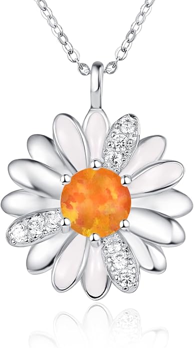KINGWHYTE Daisy Necklace Gifts for Women 925 Sterling Silver Opal Daisy Pendant Spring Flower Necklace Jewelry Graduation Birthday Celebrate Congratulation Gift