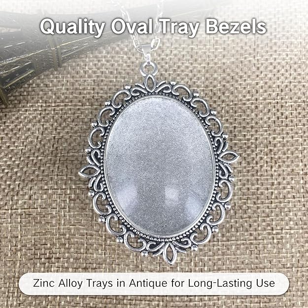 20Pcs Photo Charms Cabochon Blanks Set 10Pcs Large Oval Pendant Trays with 10 Glass Cabochons for Memorial Jewelry Making Bridal Bouquet Charms DIY - color: 5 Colors