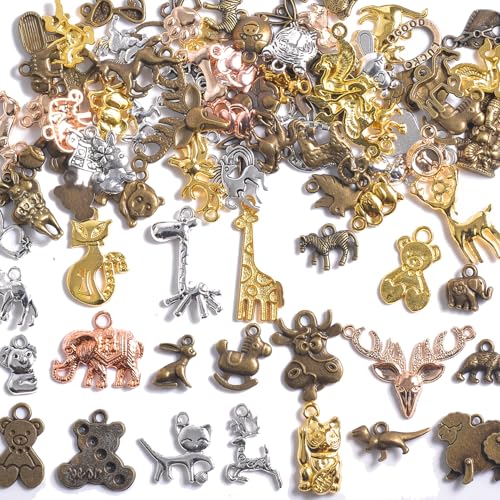 stino 100g Metal Pendant Charms for Jewelry Making, Bulk Silver & Gold Plated Charms for Braclet Necklace Crafts, Animal Plant Flower Pet and so on - color: Terricole Bronze Glod