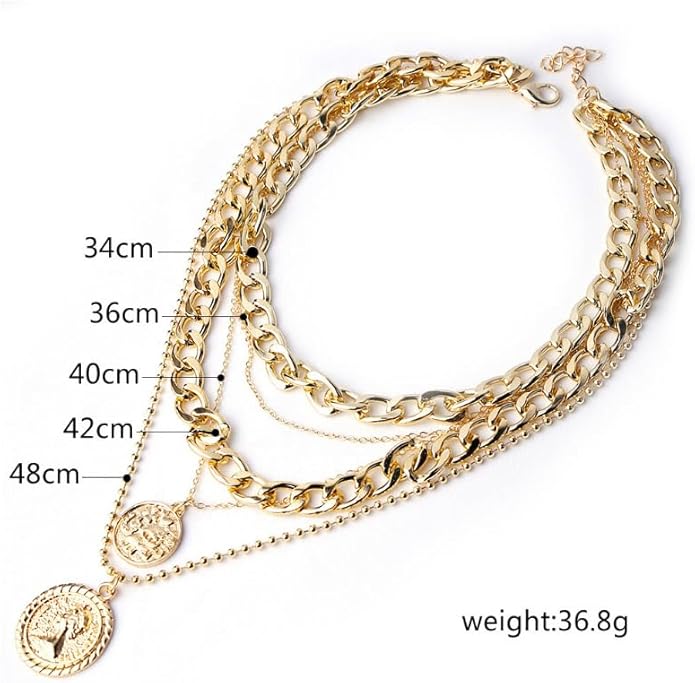 Pirate Necklace Chunky Gold Necklace for Women vintage Pirate Coin Pendant Necklace Fashion Chunky Chain Choker Necklaces Pirate Costume Women Men Jewellery