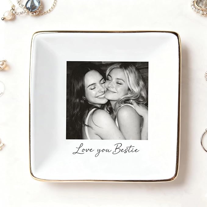 My4gifts Personalized Besties Photo Jewelry Dish, Sisters Jewelry Dish, Custom Besties Gifts, Bff Gifts, Friendship Gift, Best Friend Gift for Women, Custom Jewelrys Plate, Birthday, Christmas/2