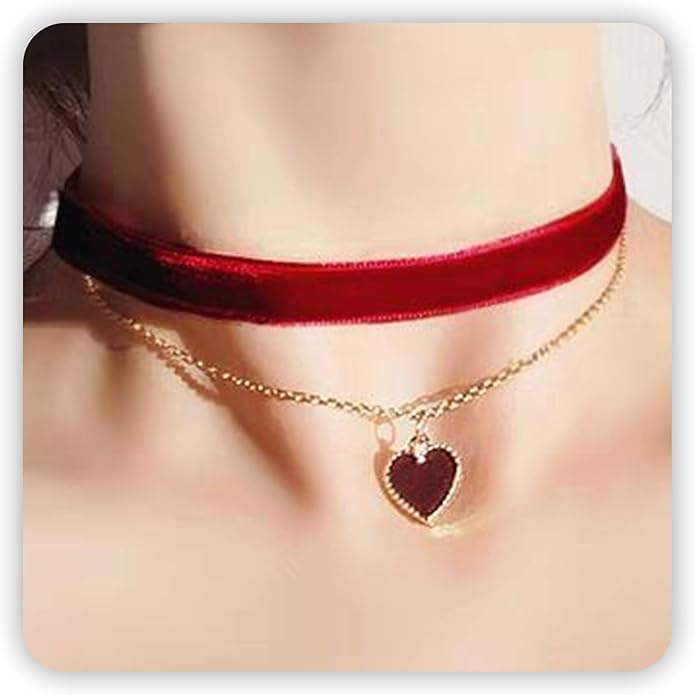 Heart Necklace Valentines Day Gifts for Her, Black Heart Choker Necklace Red Ribbon Choker Love Jewelry as New Year Gifts, Red Velvet Chocker Vintage Jewelry as Birthday Gift for Women