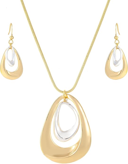 Madison Tyler Gold Plated Jewelry Set for Women | Silver Teardrop Pendant Necklace Trendy | Long Necklace with Snake Chain | Fashion Dangle Earring Set