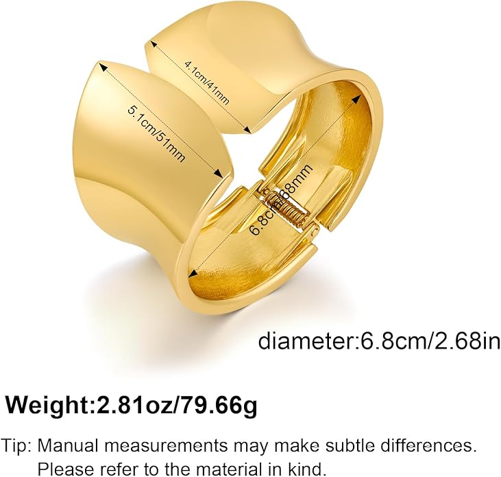 Statement Golden Matte Bracelet for women Minimalist Chunky Brushed Bangle Bracelet Vintage Thick Wide Cuff bracelet Gold Plated Open Cuff Geometric Bracelet