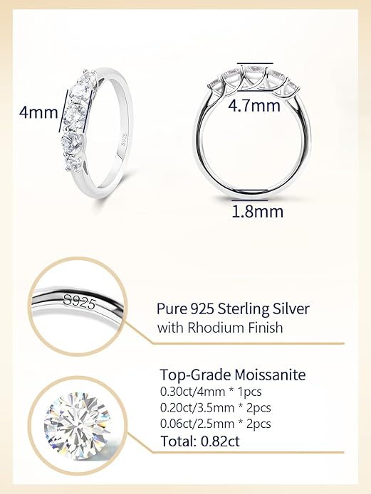 D Color VVS1 Clarity Moissanite Hand Setting Eternity Rings for Women, Solid 925 Sterling Silver Rhodium Finish, Stackable Ring, Wedding Birthday Valentines Anniversary Mothers Day Ideal Gift for Her
