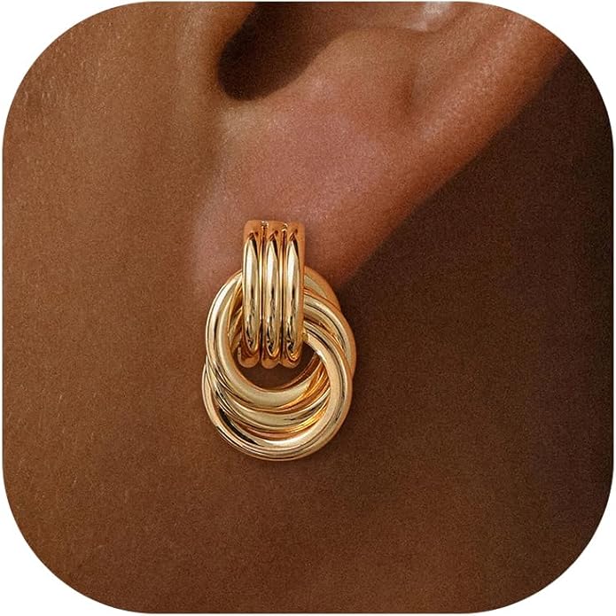 Stocking Stuffers for Women Chunky Gold Knot Dangle Drop Earrings Trendy Statement Earrings Hypoallergenic Lightweight Gold Jewelry Women Christmas Gifts