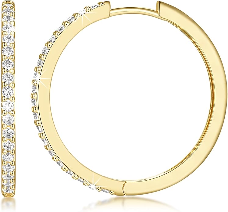 NEARLAND 14K Gold Hoop Earrings for Women 14K Gold Earrings Hypoallergenic Lightweight Small Hoop Earring for Womens with Round Cubic Zirconia Huggie Hoops Earring for Women 12/14/16/20/25/30mm