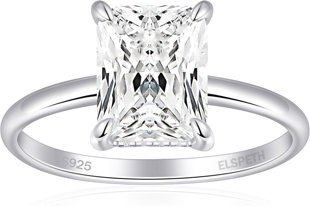 Elspeth 925 Sterling Silver Engagement Ring for Women Oval/Radiant/Pear/Princess/RoundCut Cubic Zirconia Promise Ring Size 4-10
