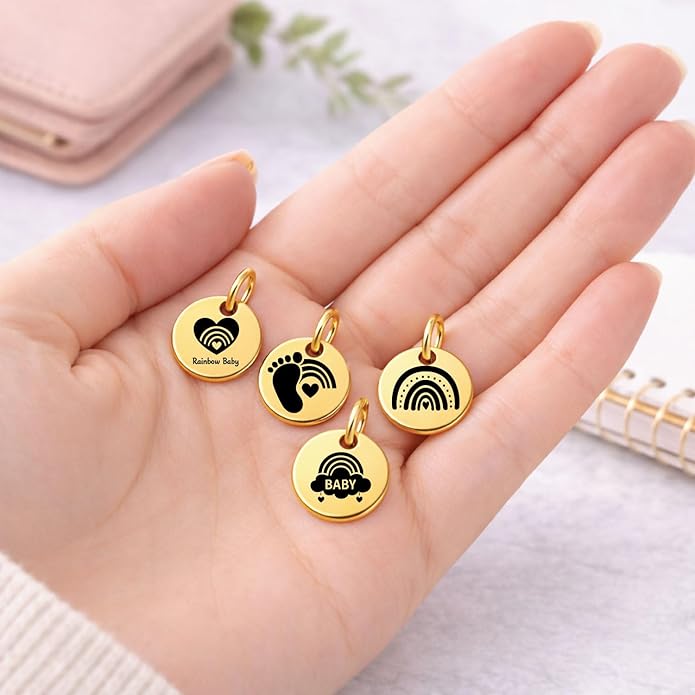 SM Design Pregnancy & New Baby Charm Set – Set of 4 Meaningful Stainless Steel Charms – Great for Crafting, Making Bracelets and Necklaces - Meaningful Keepsake Charms for Expecting & New Moms