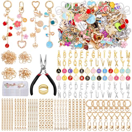 Wurosi 544Pcs Charms Lip Gloss Keychain Making Kit, Bag Charm Kits with Key Chain Hooks, Charms, Chains, Jump Rings, Lobster Clasps, Plier, Gift Bags & Tools, DIY Craft Supplies - color: 544 pcs kits