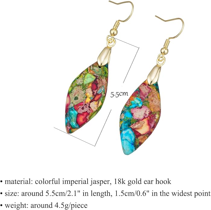 Boho Women Natural Stone Earrings Unique Healing Imperial Jasper Gemstone Energy Hypoallergenic Lightweight Dangle Drop Earrings Multiple Styles Earrings Jewelry for Birthday Party Gift