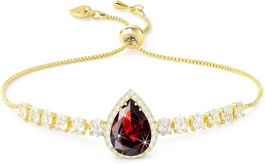 Linawe Crystal Imitation Diamond Rhinestone Charm Bracelets for Women, Gold/Silver/Rose Gold Adjustable Chain Bracelet, Teardrop Birthstone Cubic Zirconia Prom Costume Wedding Jewelry