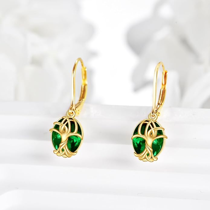 DOVRAN 10K 14K Solid Gold Leverback Earrings for Women Real Yellow Gold Filigree Dangle Earrings Trendy Jewelry Birthday Christmas Gifts for Wife Mom