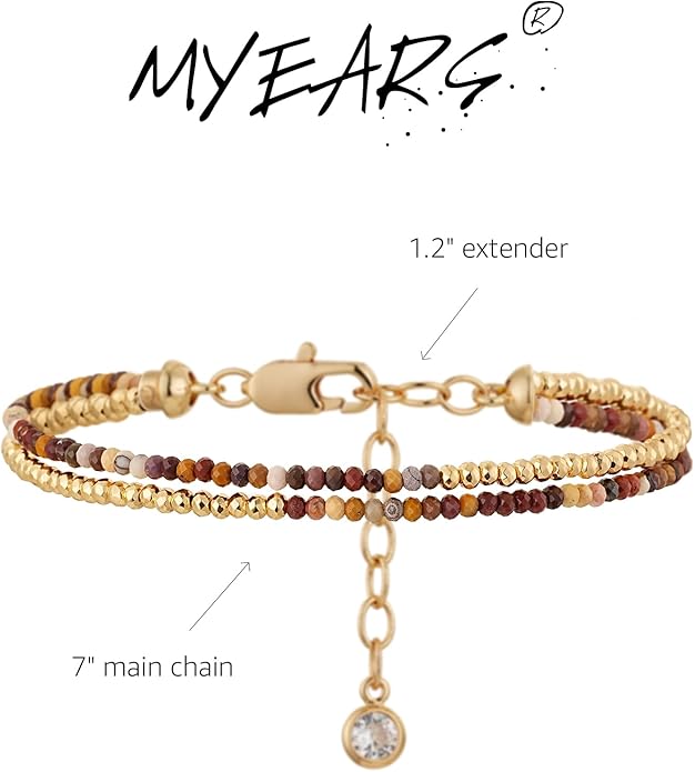 MYEARS Women Beaded Bracelet Gold Double Layer Gemstone 14K Simple Dainty Handmade Chain Everyday Boho Beach Jewelry