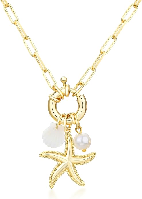 MISS RIGHT Dainty Gold Evil Eye Hamsa Hand Coin Lucky Charm Pendant Necklace for Women Trendy Vintage Paperclip Chain Sun Moon Clover Flower Chunky Charm Necklace Jewelry Gifts