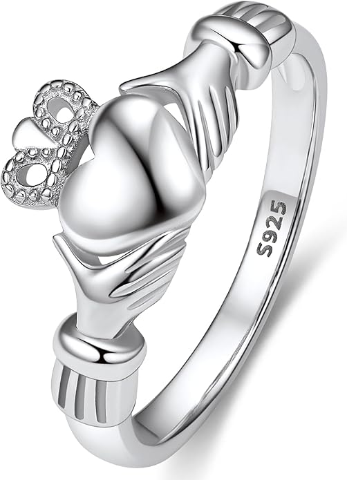 Bestyle 925 Sterling Silver Ring for Women, Minimalist Claddagh Ring Celtic Knot Ring for Women, Irish Promise Wedding Band, Gold/Rose Gold Vermeil Women Band Ring, Stackable, Gift for Her