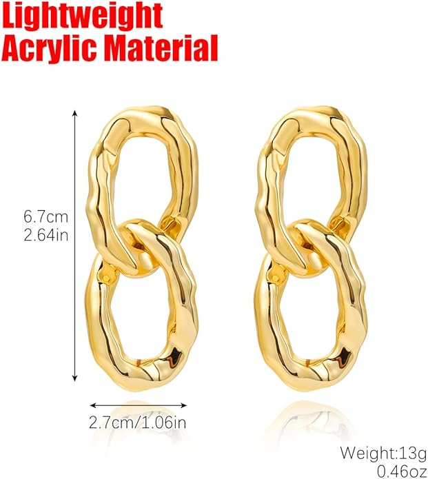 YOOESTORES82 Acrylic Gold Chunky Chain Necklace Earrings Set for Women,Punk Short Thick Wide Cuban Link Choker Necklaces Trendy Drop Dangle Earring Jewelry Set