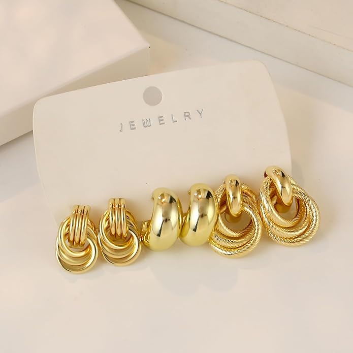 9 Pairs Chunky Gold Earrings Set for Women Trendy Lightweight Gold Plated Hoop Earrings Hypoallergenic Jewelry