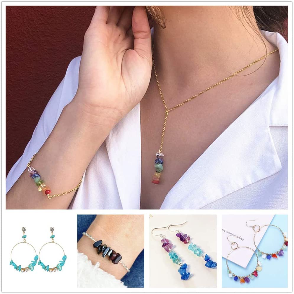 500 pcs Natural Chip Stone Beads, Candy Stone 5-8 mm Irregular Gemstones Healing Crystal Loose Rocks Bead Hole Drilled for Jewelry Making Bracelet - color: Candy Stone