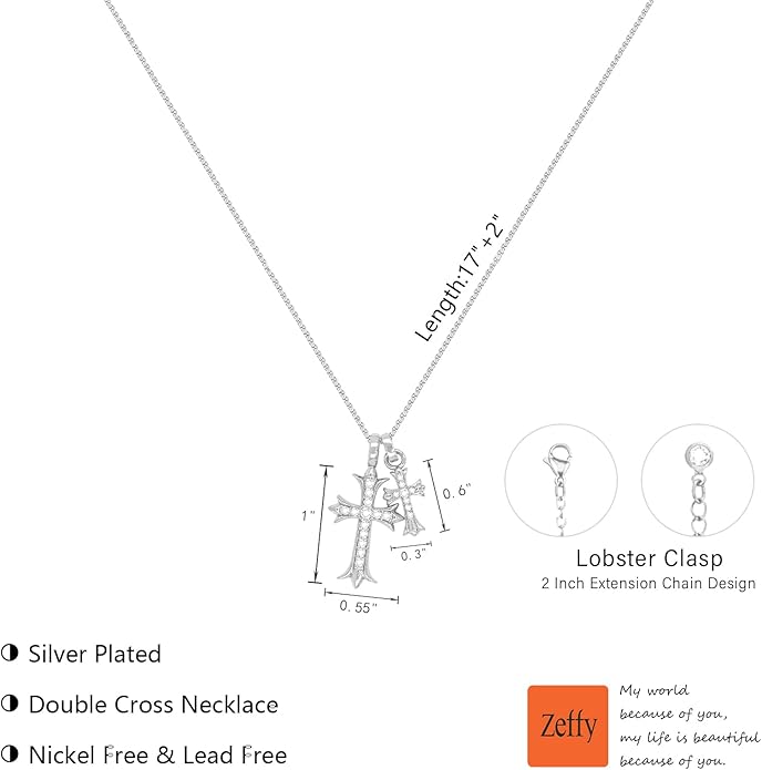 Zeffy Cross Necklace for Women,18K Gold/Silver Plated Tiny Cubic Zirconia Cross Pendant Necklace for Women Simple Layered Cross Necklaces for Women