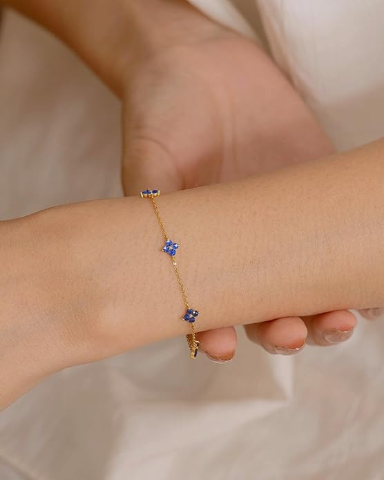 JSJOY Birthstone Bracelets for Women, 14K Gold Bracelets for Women Mom Gifts Birthday Valentines Day Gifts for Gf Dainty Flower Gift for Her Birthstone Bracelet Mothers Day Gift