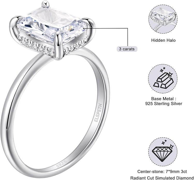 Elspeth 925 Sterling Silver Engagement Ring for Women Oval/Radiant/Pear/Princess/RoundCut Cubic Zirconia Promise Ring Size 4-10