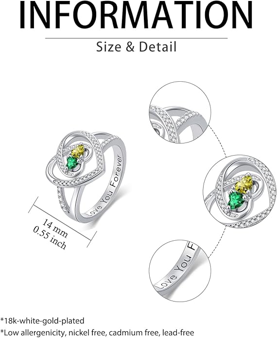 Valentine's Day Gifts for Women Birthstone Rings for Women Heart Statemet Engagement Eternity Wedding Promise Rings Jewelry Anniversary Christmas Valentine Mothers Day Birthday Gifts for Wife Her Girlfriend