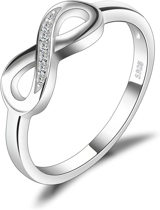 JewelryPalace 14k White Yellow Rose Gold Plated 925 Sterling Silver Rings for Women, Cubic Zirconia Promise Rings for Her, Stackable Wedding Bands Rings for Women Infinity Forever Love Knot Ring