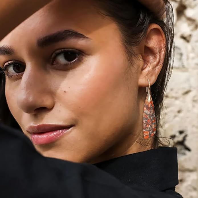 Natural Stone Earrings for Women Boho Triangles Dangle Drop Earrings