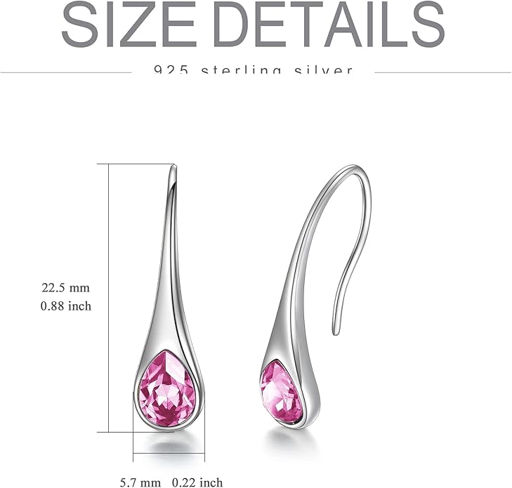925 Sterling Silver Small Pear-Shaped Modern Style Hook Earrings with Crystals from Austria