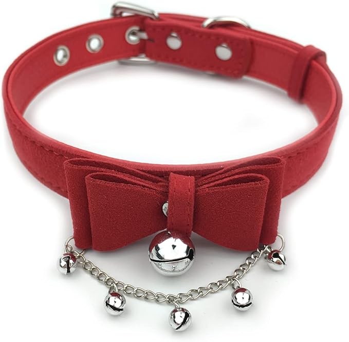 Destiny Love Bell Padlock Choker Collar Necklace Lolita Bow Collar Cat Kitty Velvet Necklace with Heart Lock and Key with Box for Women and Men
