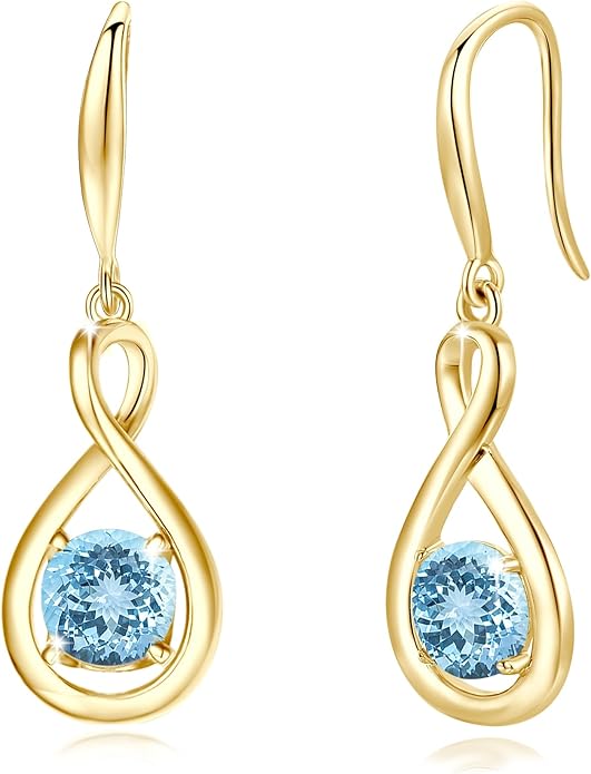 FANCIME Valentines Day Gift Dangle Drop Earrings 925 Sterling Silver Dainty Infinity Round Gemstone Birthstone Jewelry Birthday Gifts for Her Women