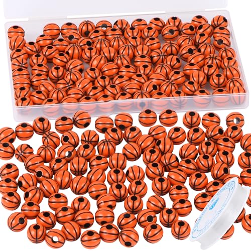 EVERMARKET 100pcs Basketball Beads with 5.5 Yard Elastic Rope,Acrylic Sports Beads DIY Spacer Beads for Necklace Bracelet Keychains Handmade Jewelry Making Accessories Craft Supplies,12mm(Basketball) - color: Basketball