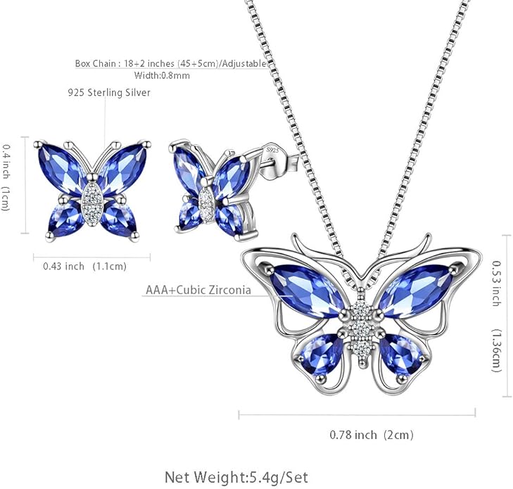 Aurora Tears Butterfly Jewelry,Women 925 Sterling Silver Butterflies Birthstone Pendant Necklace/Earrings/Rings Wedding Gift