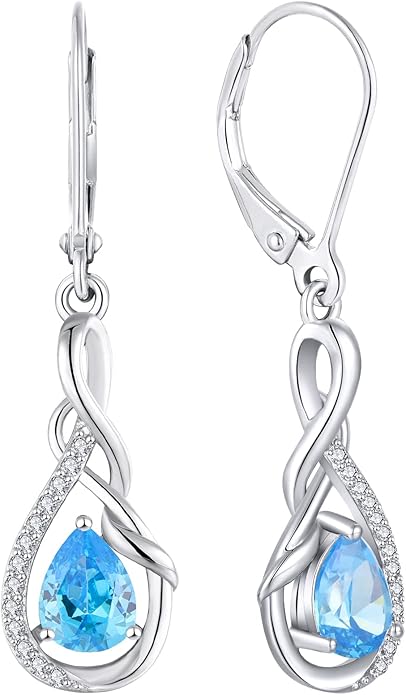Starchenie Infinity Dangle Drop Earrings Sterling Silver Leverback Earrings Gemstones Twisted Jewelry