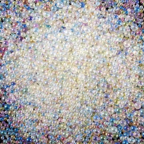 0.4lbs 1-3mm Tiny Glass Beads Iridescent No Hole Crystal Mini Nail Beads Water Droplet Small Glass Balls Bulk for Nail Art Crafts DIY Vases Resin Filler Jewelry Making Supplies - color: Clear AB