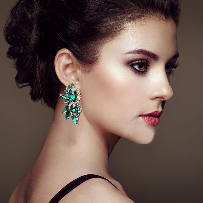 Vintage Rhinestone Statement Earrings Fancy Crystal Cluster Drop Dangle Earrings for Women