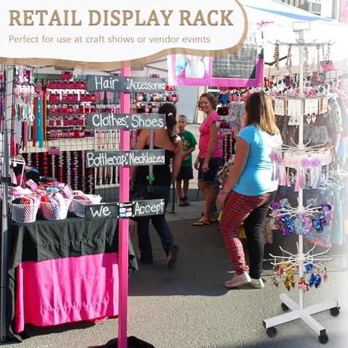 5-Tier Metal Spinning Display Stand Rack with Wheels, Keychain Jewelry Stocking Hat Display Stand, White - color: White