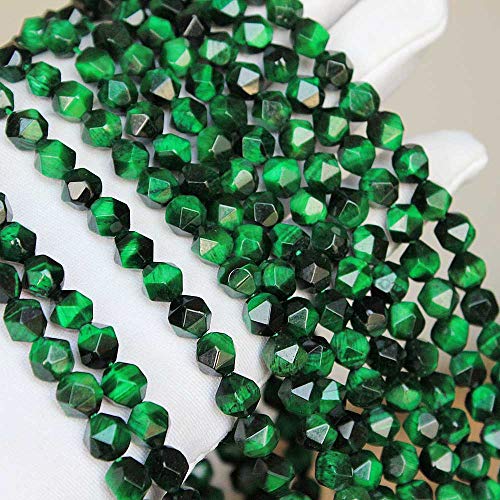 MJDCB Best Sellers Natural Stone Beads Faceted Polygon Green Tiger Eye Crystal Energy Stone Healing Power for Jewelry Making(8mm) - color: Green Tiger Eye