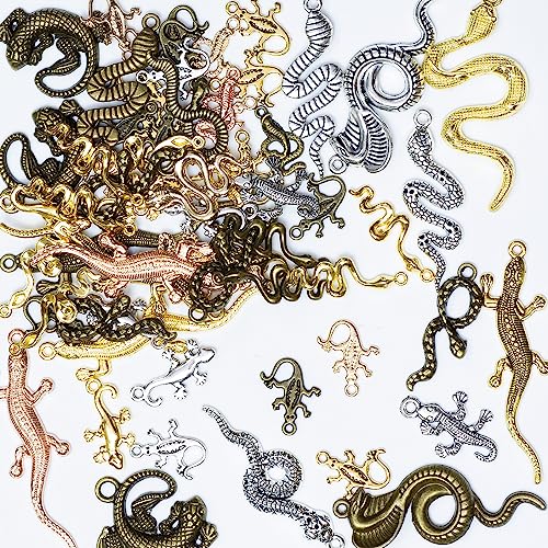 stino 100g Metal Pendant Charms for Jewelry Making, Bulk Silver & Gold Plated Charms for Braclet Necklace Crafts, Animal Plant Flower Pet and so on - color: Snakes & Lizards Mixed Color