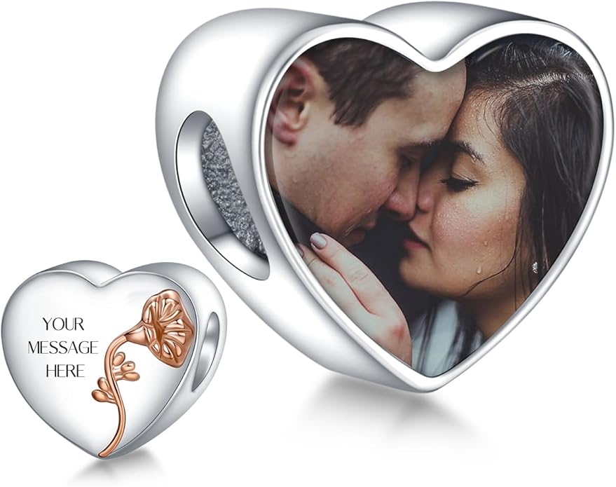Annmors Personalized Photo Charm for Bracelet Necklaces,925 Sterling Silver Charm Love Heart Shaped Engraved Customize Picture Gift for Birthday Mother's Day Christmas,Bead Charms Jewelry for Women