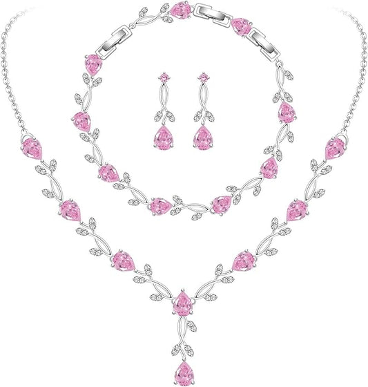 GZWHD Wedding Jewelry Sets for Bride Bridesmaid Women Cubic Zirconia Necklace Earrings Bracelet Set Gift for Mother Friend Wife Daughter Sister Party Prom Jewelry