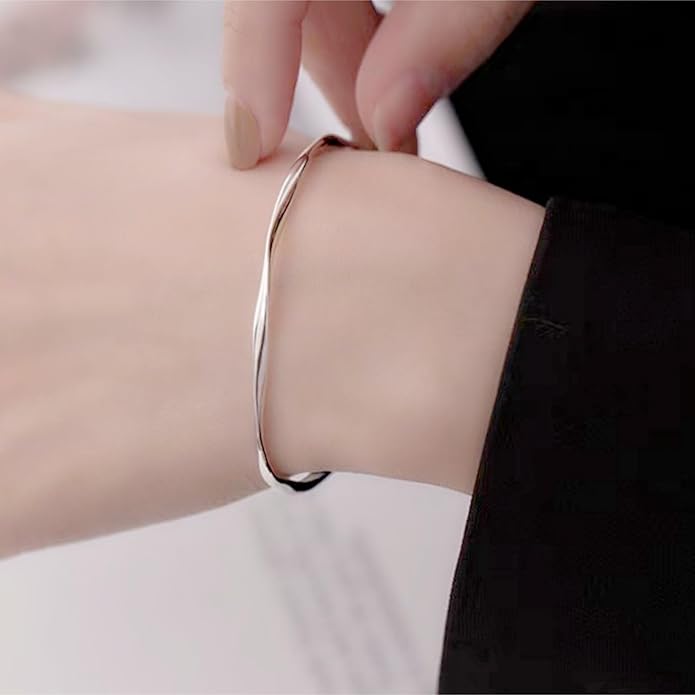 925 Sterling Silver Cuff Bangle Bracelets Adjustable Jewelry Fashion Simple Open Bangles Cuff Jewelry for Women Mom Wife Mothers Day Valentine Gift