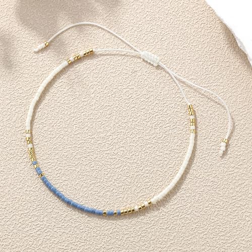 KELITCH Adjustable turquoise bead bracelet single color knitting friendship bracelet fashion jewelry daily wear gift (28 color selection) - color: Blue 20K