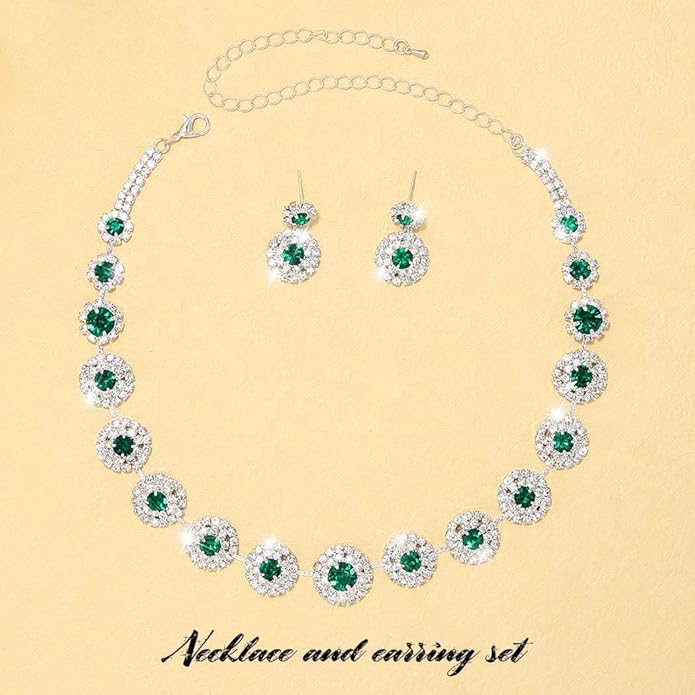 Unicra Bridal Wedding Jewelry Set Silver Rhinestone Necklace Earrings Sets Formal Costume Jewelry for Women and Brides